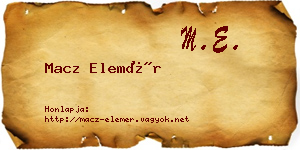 Macz Elemér névjegykártya